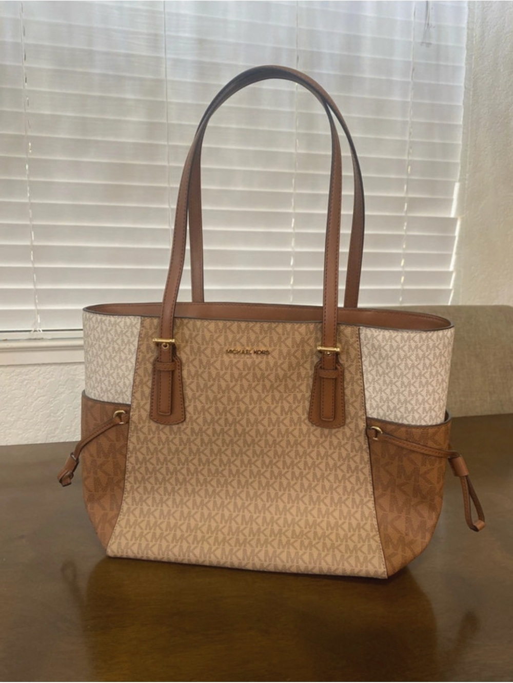 Michael Kors Two-Tone Beige and Brown Signature Tote